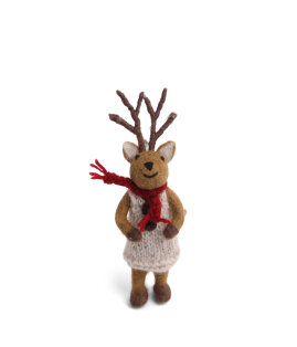 Day and Age Small Brown Girly Deer with Grey Dress & Scarf